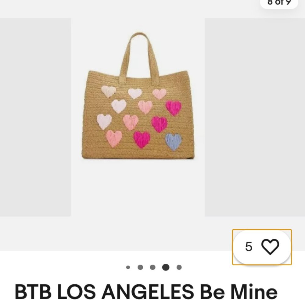 BTB LOS ANGELES Be Mine colorful hearts straw large beach tote - Natural